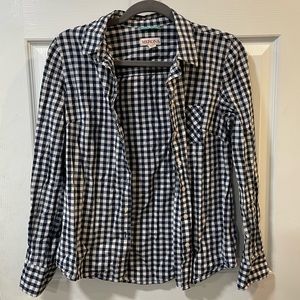 Merona Navy Check Button-Up Long Sleeve (Womens M)
